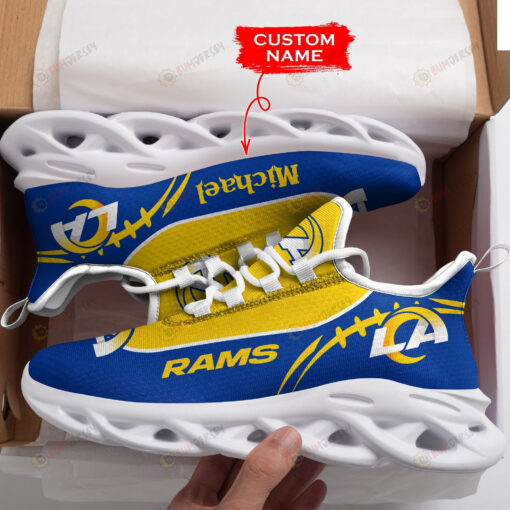 Los Angeles Rams Logo Pattern Custom Name 3D Max Soul Sneaker Shoes In Yellow And Blue