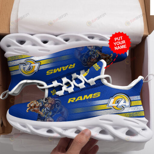 Los Angeles Rams Logo Pattern In Blue Custom Name 3D Max Soul Sneaker Shoes