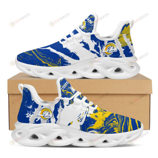 Los Angeles Rams Logo Tie Dye Pattern Custom Name 3D Max Soul Sneaker Shoes In Blue And White