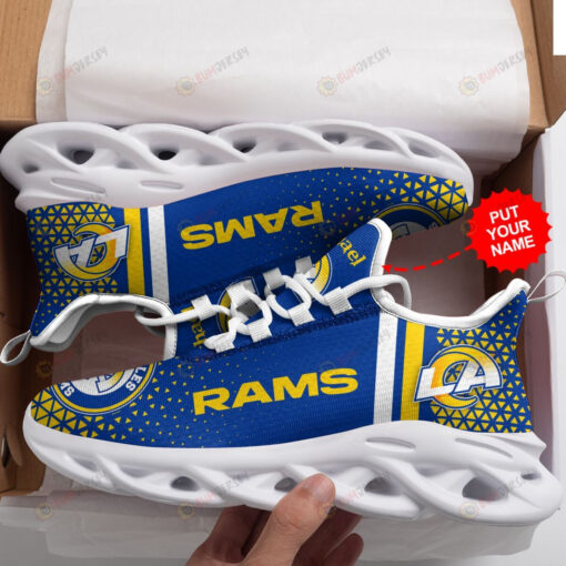 Los Angeles Rams Logo Triangle Pattern Custom Name 3D Max Soul Sneaker Shoes