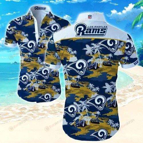 Los Angeles Rams Palm Curved Hawaiian Shirt Beach Short Sleeve