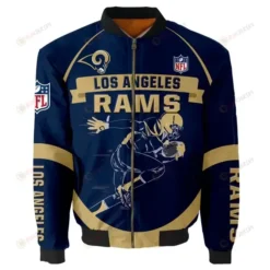 Los Angeles Rams Player Running Pattern Bomber Jacket - Navy Blue