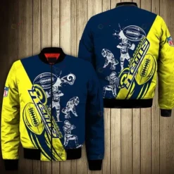 Los Angeles Rams Players Pattern Bomber Jacket - Navy And Yellow