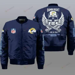 Los Angeles Rams Wings Skull Pattern Bomber Jacket - Navy Blue