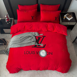 Louis Vuitton Bedding Set Trendy Crystal Velvet in Red