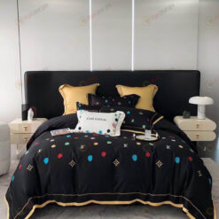 Louis Vuitton Dots Pattern Long-Staple Cotton Bedding Set In Black