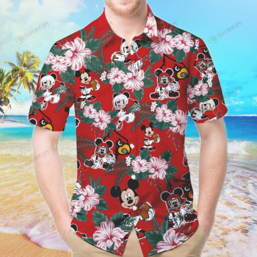 Louisville Cardinals And Mickey Short Sleeve Button Up Tropical 3D Printed Hawaiian Shirt