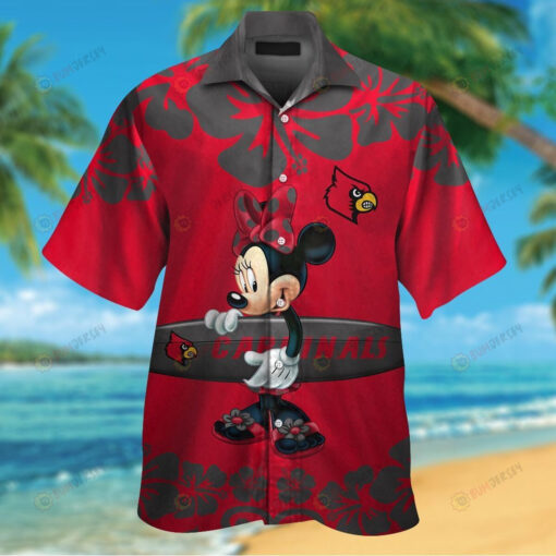 Louisville Cardinals And Minnie Red Short Sleeve Button Up Tropical Aloha 3D Printed Hawaiian Shirt