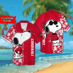 Louisville Cardinals And Snoopy Custom Name Red Short Sleeve Button Up 3D Printed Hawaiian Shirt