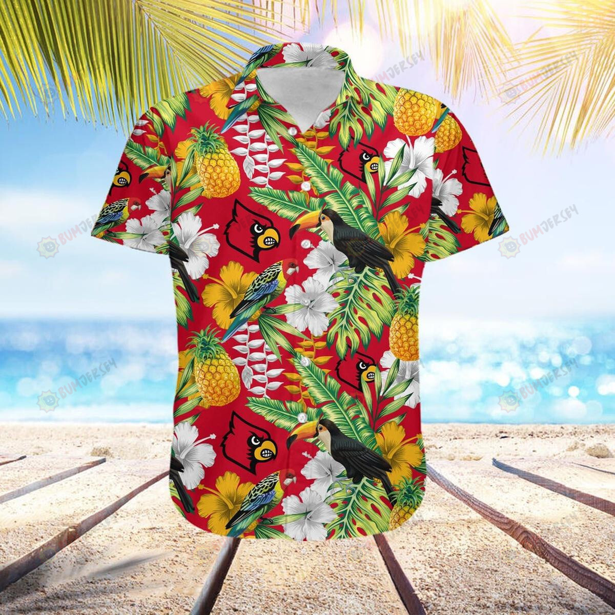Louisville Cardinals Custom Name Parrot Aloha Hawaiian Shirt Set