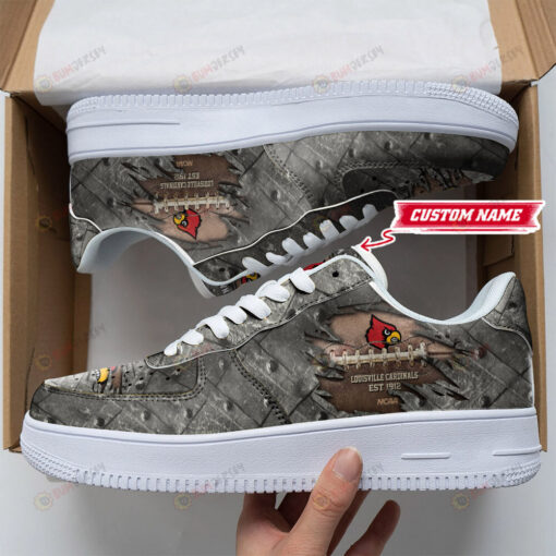 Louisville Cardinals Logo Cracked Metal Pattern Custom Name Air Force 1 Printed