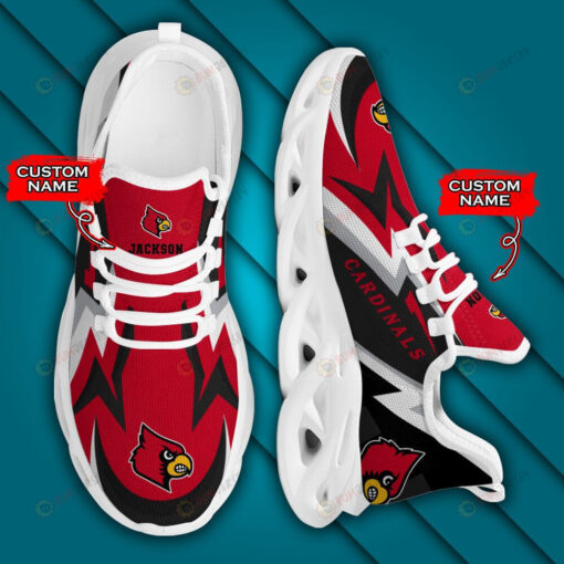 Louisville Cardinals Logo Lightening Pattern Custom Name 3D Max Soul Sneaker Shoes