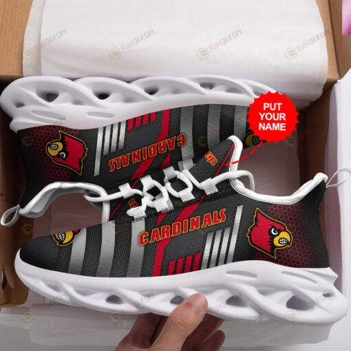 Louisville Cardinals Logo Pattern Custom Name 3D Max Soul Sneaker Shoes In Black