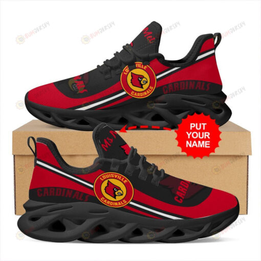 Louisville Cardinals Logo Pattern Custom Name 3D Max Soul Sneaker Shoes In Red Black