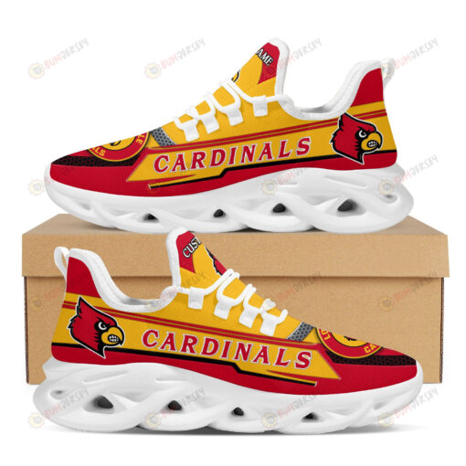 Louisville Cardinals Logo Pattern Custom Name 3D Max Soul Sneaker Shoes In Red Yellow