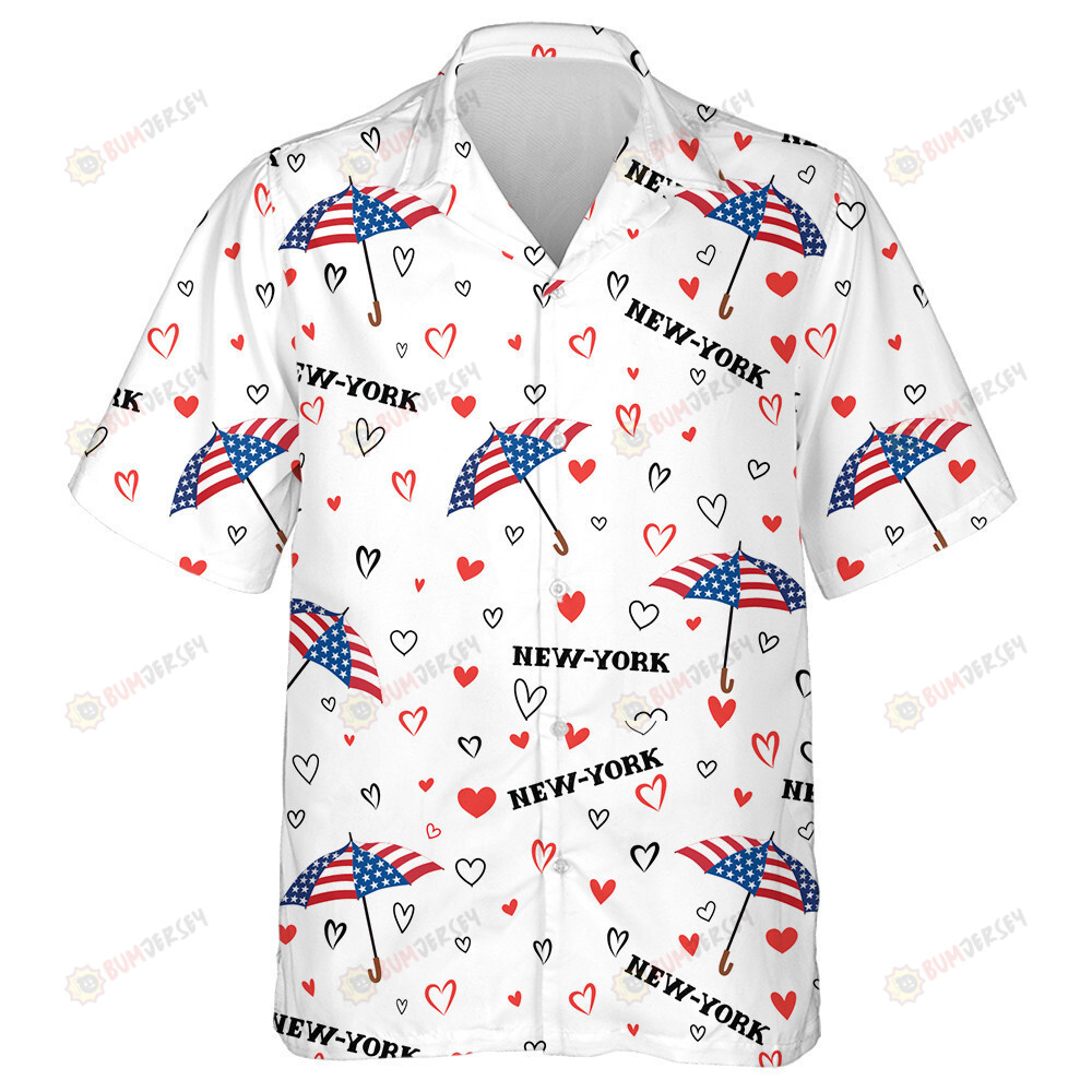 Love Newyork Heart Background With USA Flag Colored Umbrella Hawaiian Shirt