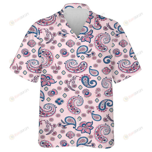 Lovely Paisley With Small Flowers Pattern Pale Pink Theme Hawaiian Shirt