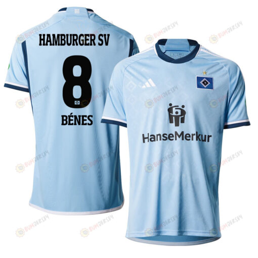 L?szl? B?nes 8 Hamburger SV 2023-24 Away Men Jersey - Sky Blue