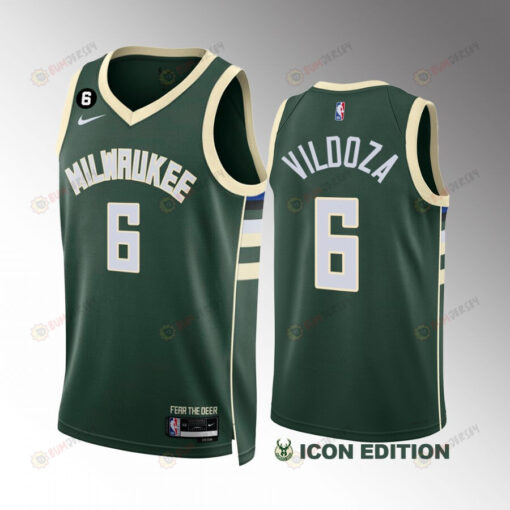 Luca Vildoza 6 Milwaukee Bucks Green Jersey 2022-23 Icon Edition NO.6 Patch