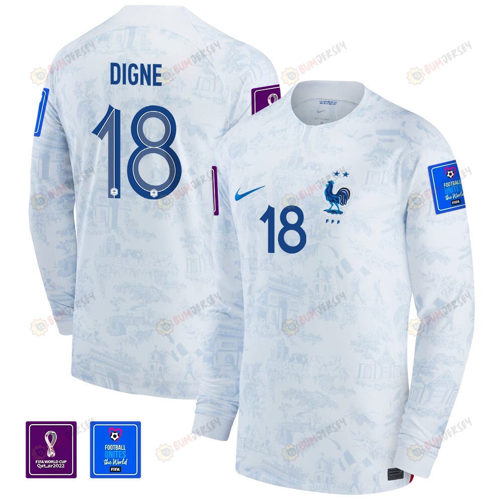 Lucas Digne 18 France National Team FIFA World Cup Qatar 2022 Patch - Men Away Long Sleeve Jersey