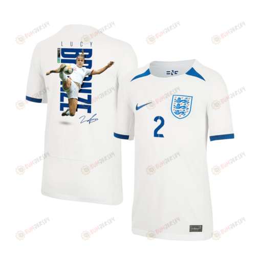 Lucy Bronze 2 Signed England Women's National Team Road To Champions 2023-24 World Cup Home YOUTH Jersey - White