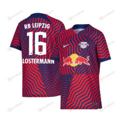 Lukas Klostermann 16 RB Leipzig 2023-24 Away YOUTH Jersey - Red Blue