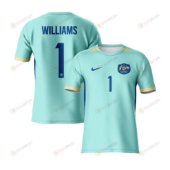 Lydia Williams 1 Australia 2023 Youth Away Jersey - Turquoise - All Over Printed Jersey