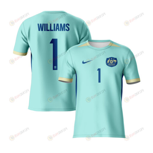 Lydia Williams 1 Australia 2023 Youth Away Jersey - Turquoise - All Over Printed Jersey