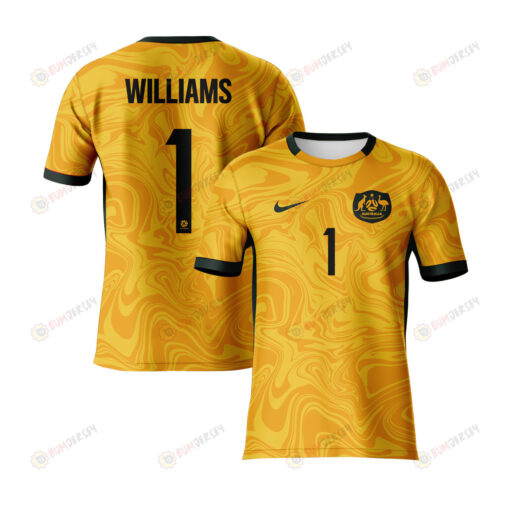 Lydia Williams 1 Australia 2023 Youth Home Jersey - Yellow - All Over Printed Jersey