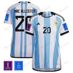 Mac Allister 20 Argentina National Team 2022-23 Qatar World Cup Patch Home Women Jersey