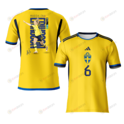 Magdalena Eriksson 6 Signed Sweden 2023 Road To World Cup Champions Youth Home Jersey - Yellow - All Over Printed Jersey