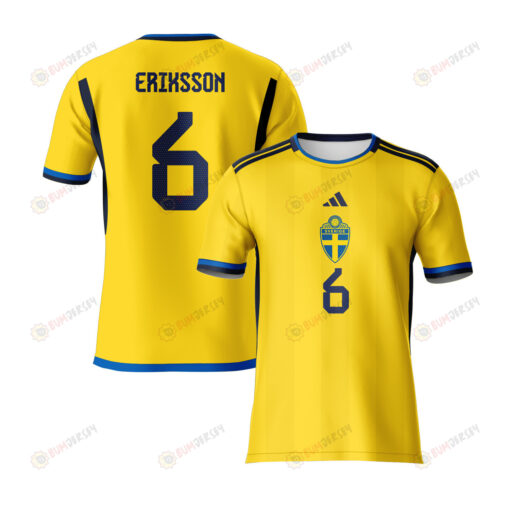 Magdalena Eriksson 6 Sweden 2023 Youth Home Jersey - Yellow - All Over Printed Jersey