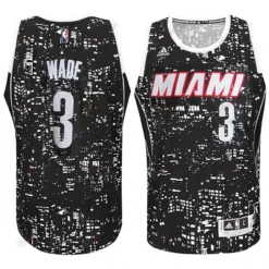 Male Miami Heat 3 Dwyane Wade City Lights Black Swingman Jersey