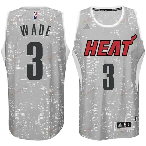 Male Miami Heat 3 Dwyane Wade City Lights Gray Swingman Jersey