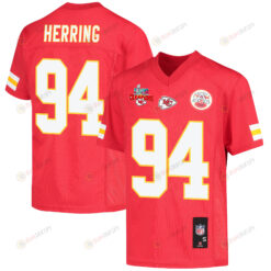 Malik Herring 94 Kansas City Chiefs Super Bowl LVII Champions 3 Stars Youth Jersey - Red