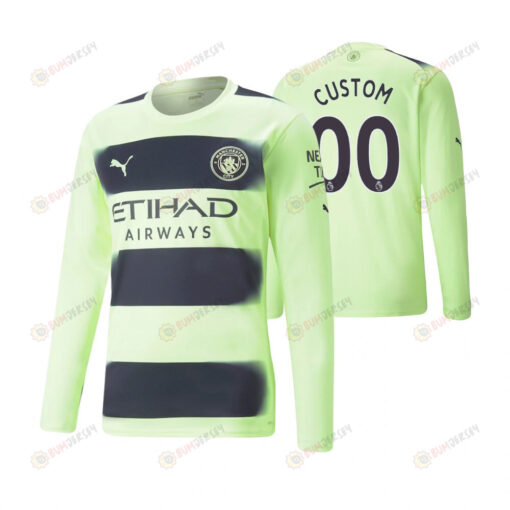 Manchester City 2022-23 Third Long Sleeve Jersey Custom 00 - Neon Green