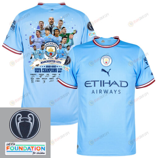 Manchester City 2022-23 UEFA Champions Team Signed Home Jersey- Blue