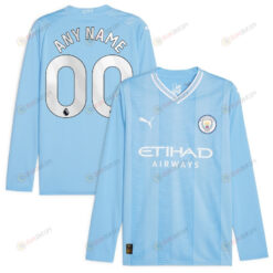 Manchester City 2023/24 Home Long Sleeve Personalized Jersey - Sky Blue