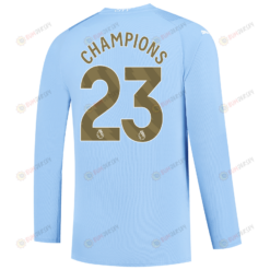 Manchester City Champions 23 Printing 2023/24 Home Long Sleeve Jersey- Sky Blue