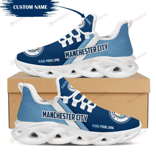 Manchester City Logo Custom Name Pattern 3D Max Soul Sneaker Shoes In Blue