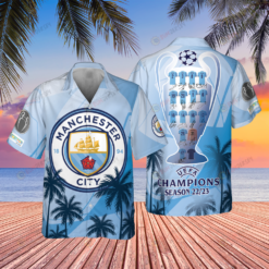 Manchester City Uefa Champion League Tropical Pattern Print Hawaiian Shirt