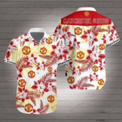 Manchester United Curved Hawaiian Shirt In White Red