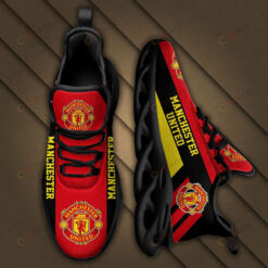 Manchester United Logo Black Yellow Stripe Pattern 3D Max Soul Sneaker Shoes In Red