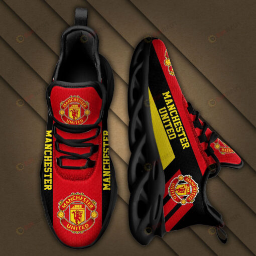 Manchester United Logo Black Yellow Stripe Pattern 3D Max Soul Sneaker Shoes In Red