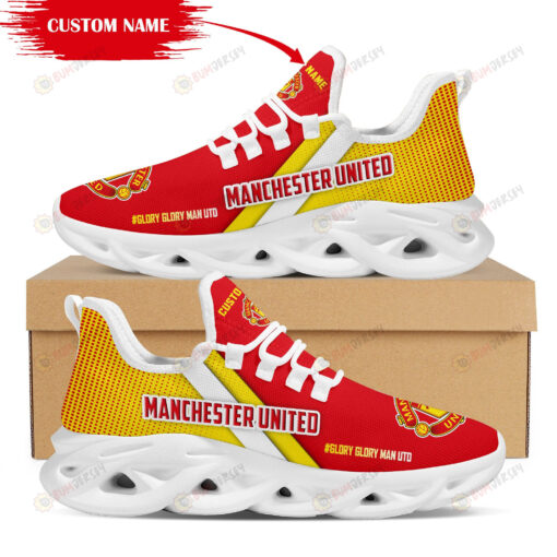 Manchester United Logo Custom Name Pattern 3D Max Soul Sneaker Shoes In Red And Yellow