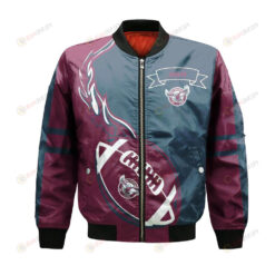 Manly Warringah Sea Eagles Bomber Jacket 3D Printed Flame Ball Pattern