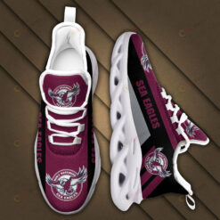 Manly Warringah Sea Eagles Logo Black Stripe Pattern 3D Max Soul Sneaker Shoes In Maroon