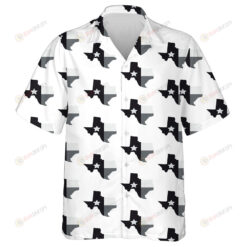 Map And Flag Of Texas States Black And White Silhouette Hawaiian Shirt
