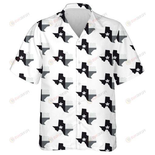 Map And Flag Of Texas States Black And White Silhouette Hawaiian Shirt