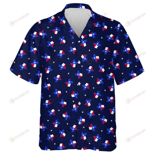 Map Of Texas State Flag Dark Blue Background Hawaiian Shirt